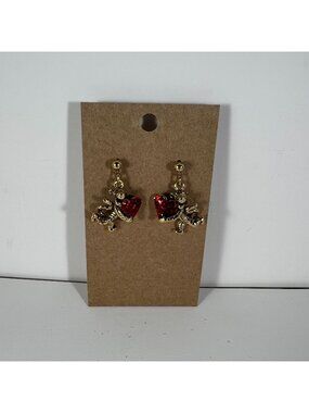 Disney Gold Tone Tigger Earrings With Red Hearts Fun Jewelry Gift